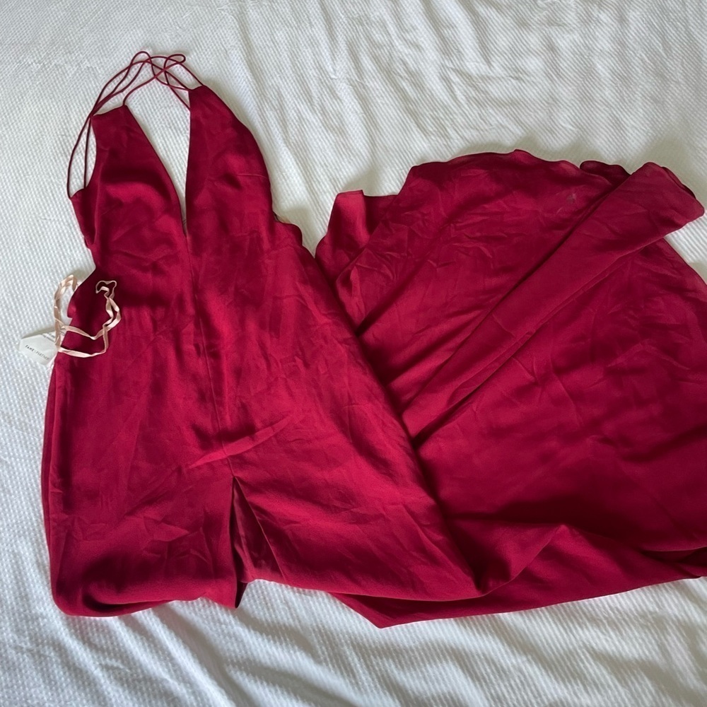 Fame and Partners Red Backless Maxi Gown Dress